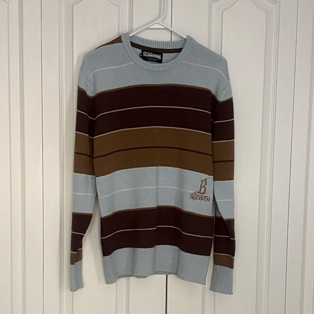 Billabong Men's Sweater in Blue and Brown Stripes
